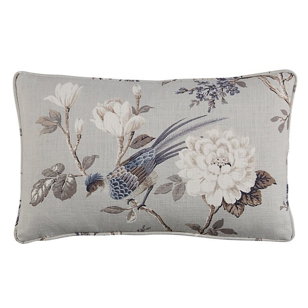 Ballard Designs Etta Floral Pillow Cover Mineral Gray Floral Bird 12" x 20"